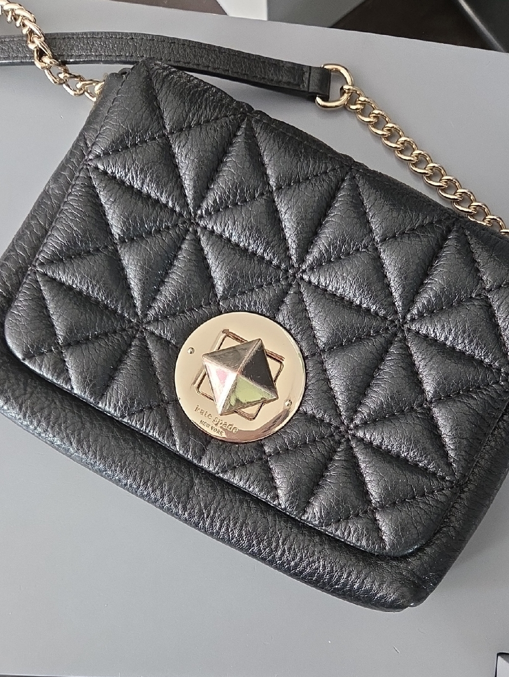 kate spade Black Quilted Leather Crossbody with Gold Hardware